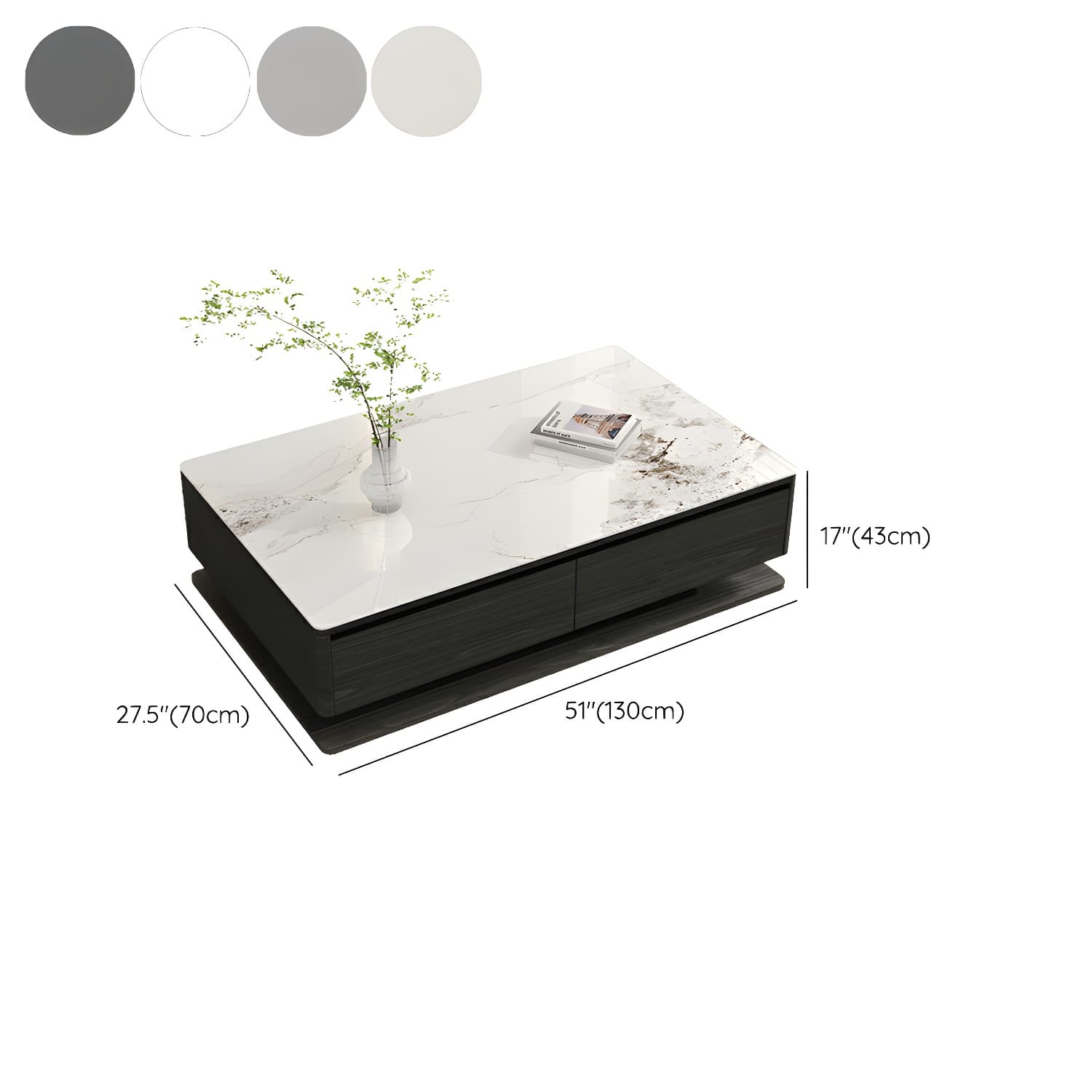Modern 17" H Rectangular Stone Coffee Table with Four Drawers for Home - image 18