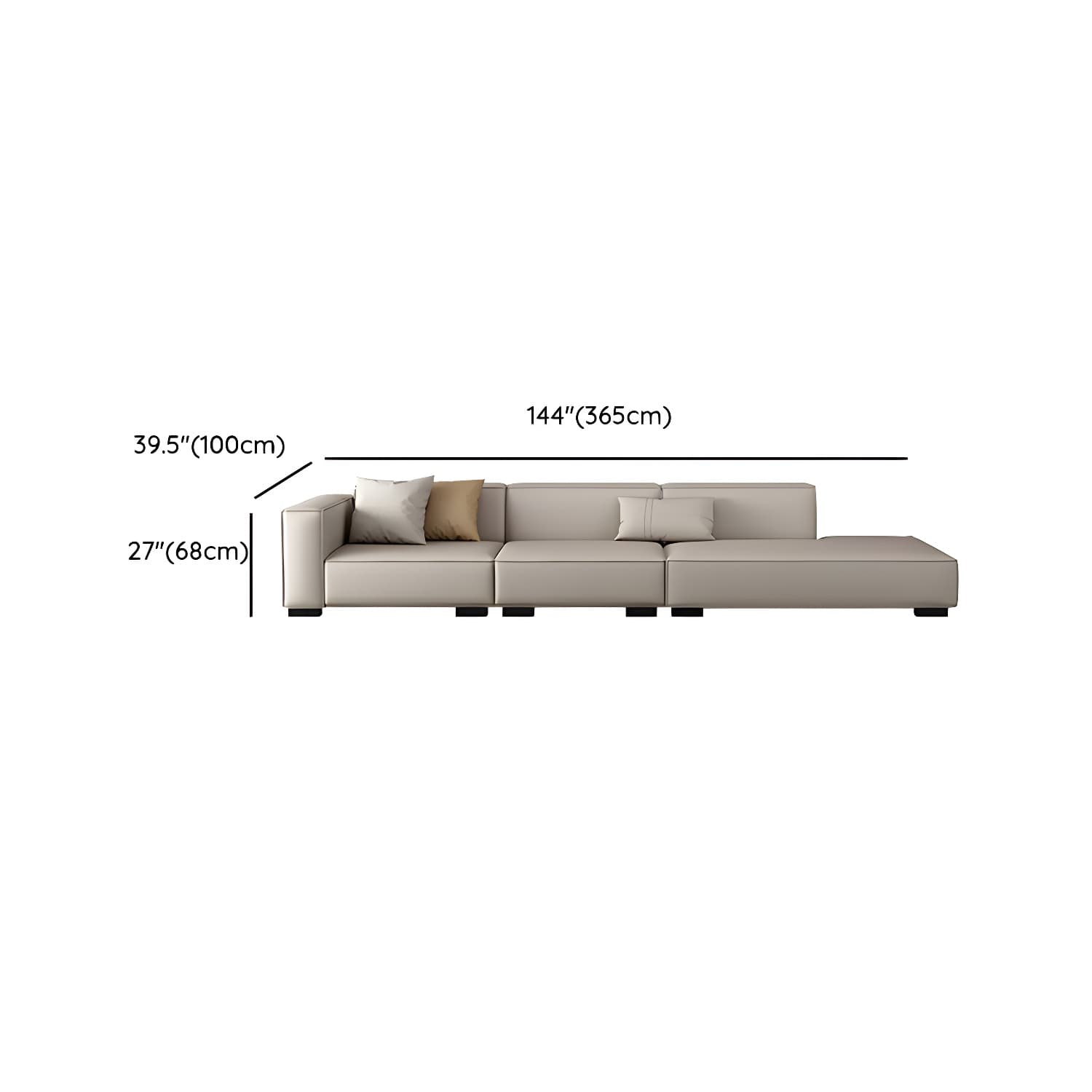 Modern Gray Faux Leather Sofa Chaise with Square Arms and Pine Wood Legs - image 19