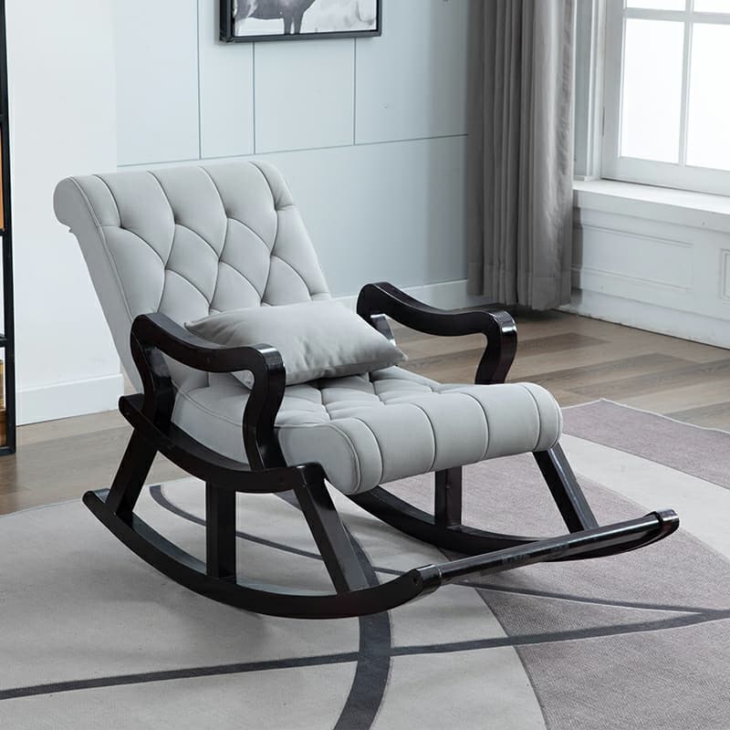 Traditional Wooden Rocking Chair with Tufted Upholstery and Track Arms - image 9