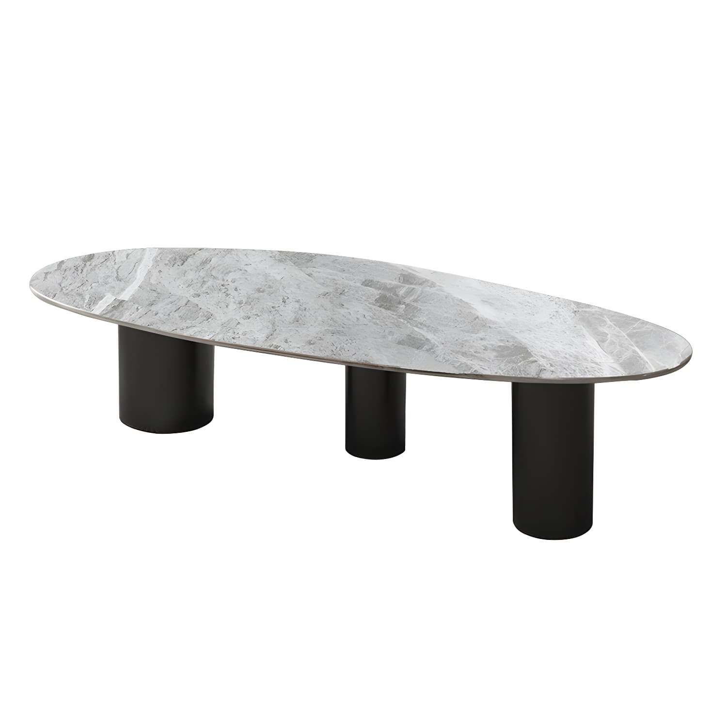 Luxurious 3 Legs Elliptical Stone Coffee Cocktail Table in White/Grey
