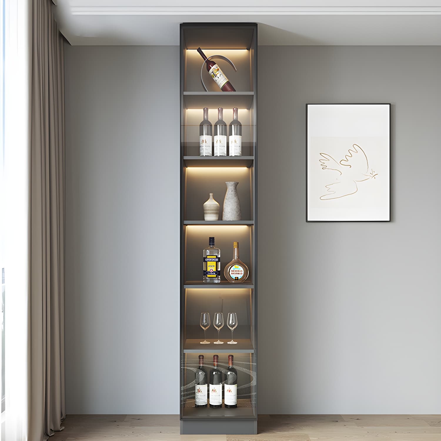 Modern Glass Adjustable Shelving Doors Wood Sideboard Cabinet with Cabinets and Drawers - image 5