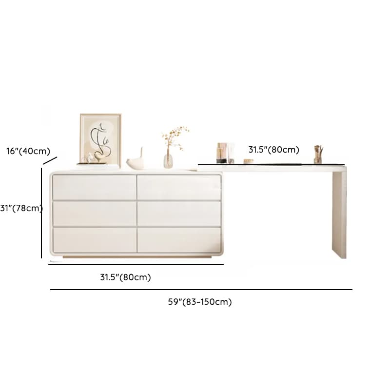 Large White/Transparent Vanity Set with 6 Drawers, Polymer/Lumber Frame, Lighted Mirror, and Scalable Chair - image 11
