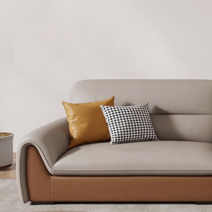 Modern Brown Leather Pillow Top Sectional Sofa with Wood Frame - image 6