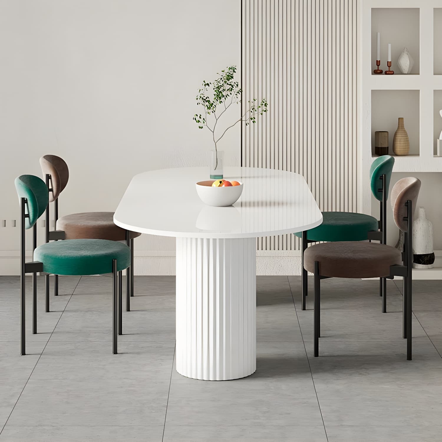 Oval Dining Table Modern Stone Dining Table in White with Double Pedestal - image 9