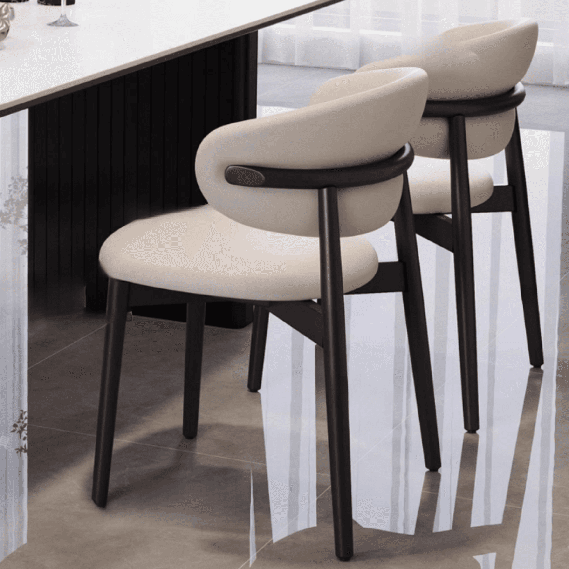 Dining Table Set with Rectangular Slate Stone Top and Two-sided Pedestal, Padded Chair with Back, 5-piece in White - image 10
