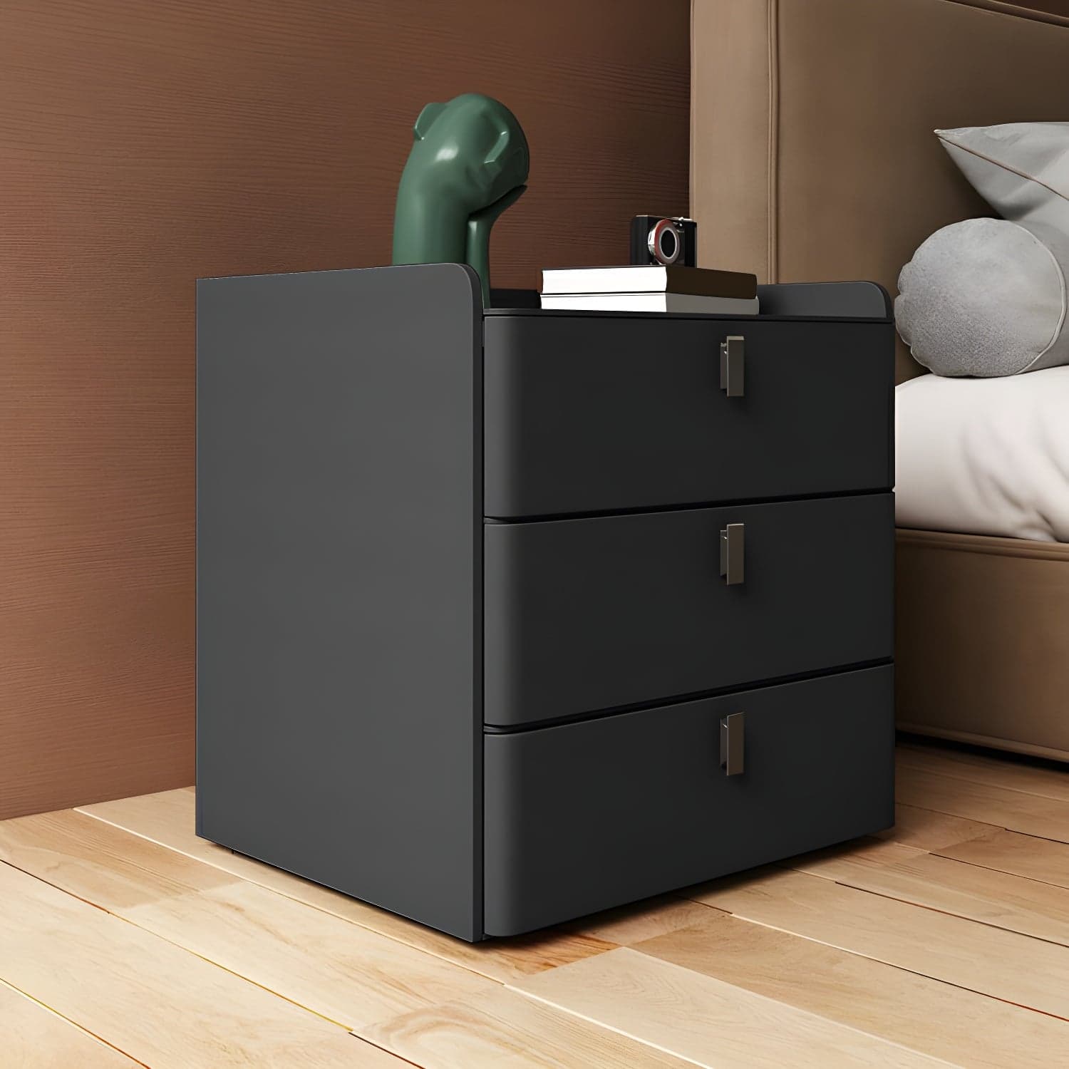 Modern Wood Nightstand with 3 Drawers and Stone Countertop in Small Size - image 3