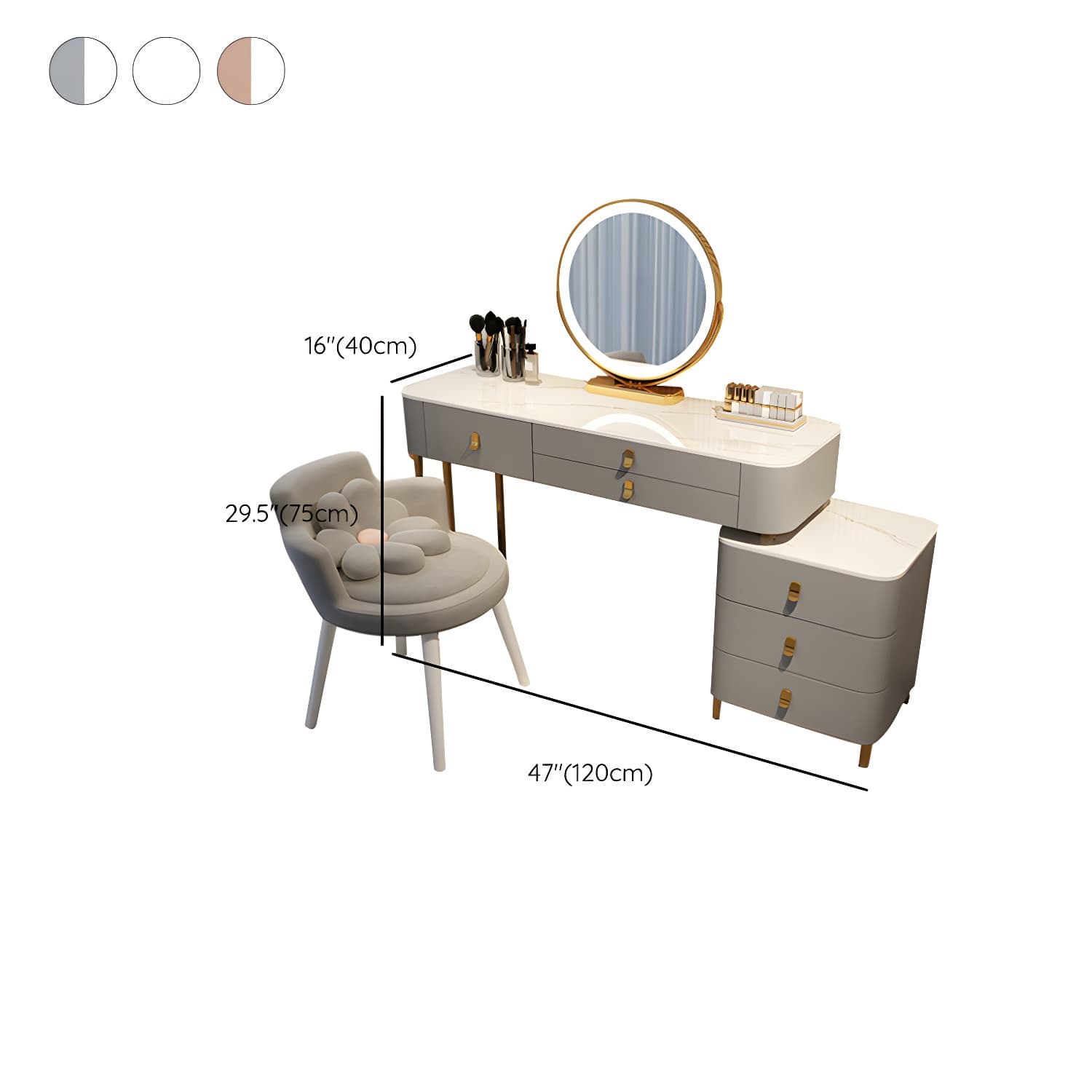 Contemporary Make-up Vanity with Stone Top and Storage Drawers - image 21