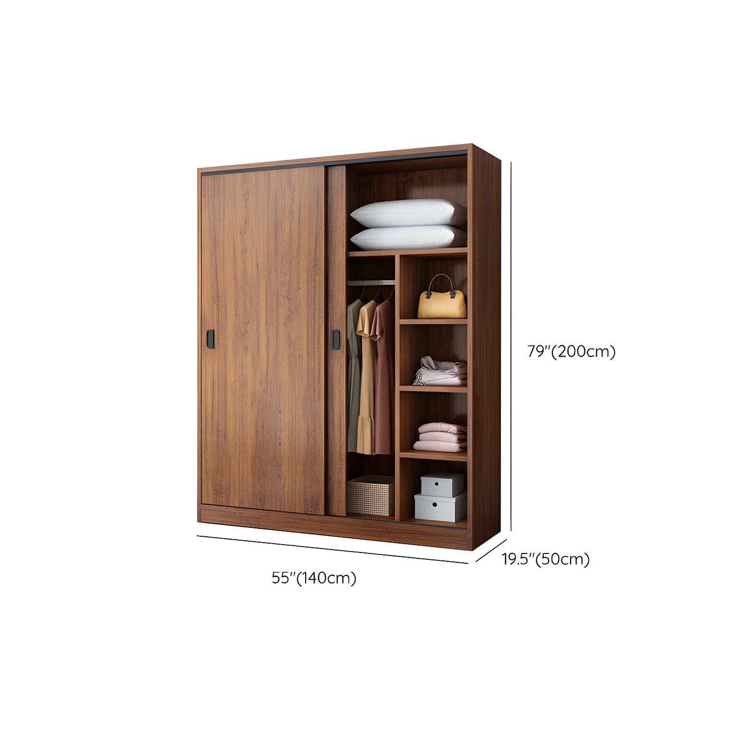 Modern Wooden Wardrobe Armoire with 3 Clothing Rods and Interior Shelves - image 24