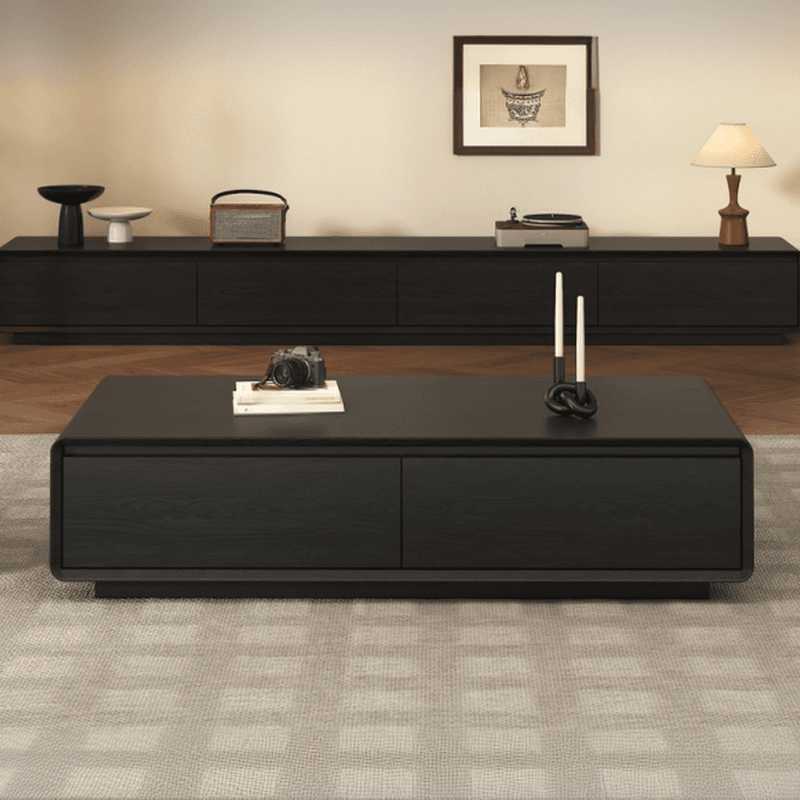 Midnight Black/Auburn Modern Wooden TV Stand with 3 Drawers/4-Drawer - image 3