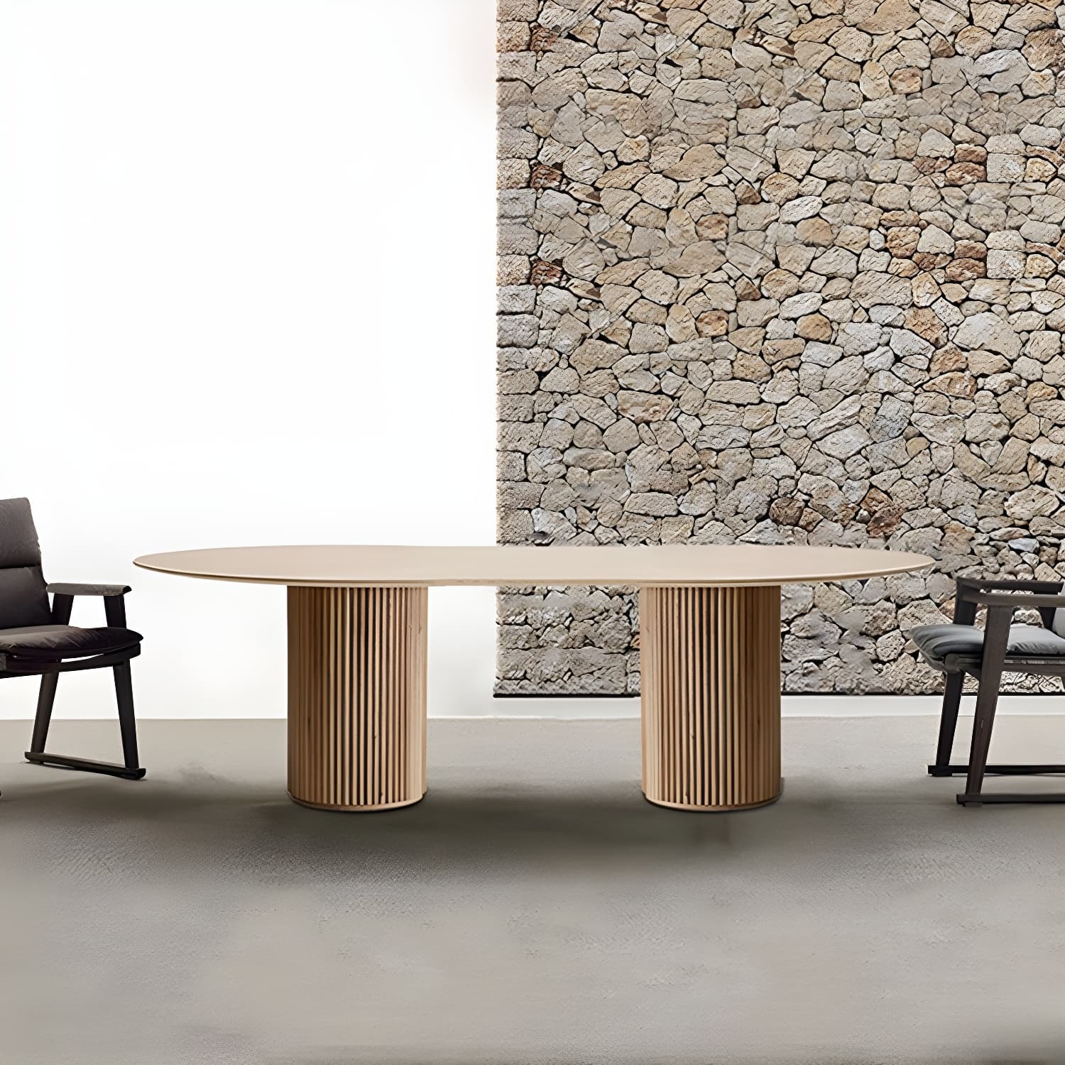Natural Double Pedestal Dining Table Modern Oval Wood Home Dinner Room Kitchen Table - image 9