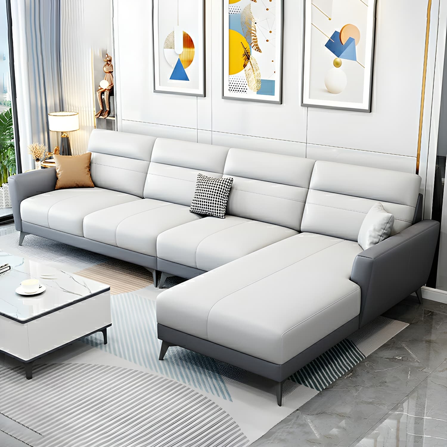 Modern L-Shape Stationary Sectional Sofa Chaise with Flared Arm Design - image 23