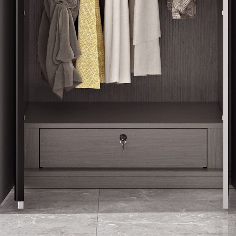 Trendy Grey Wooden Almirah with Clothing Rod, Interior Shelves, Soft Close Drawer & Soft Close Door - image 10