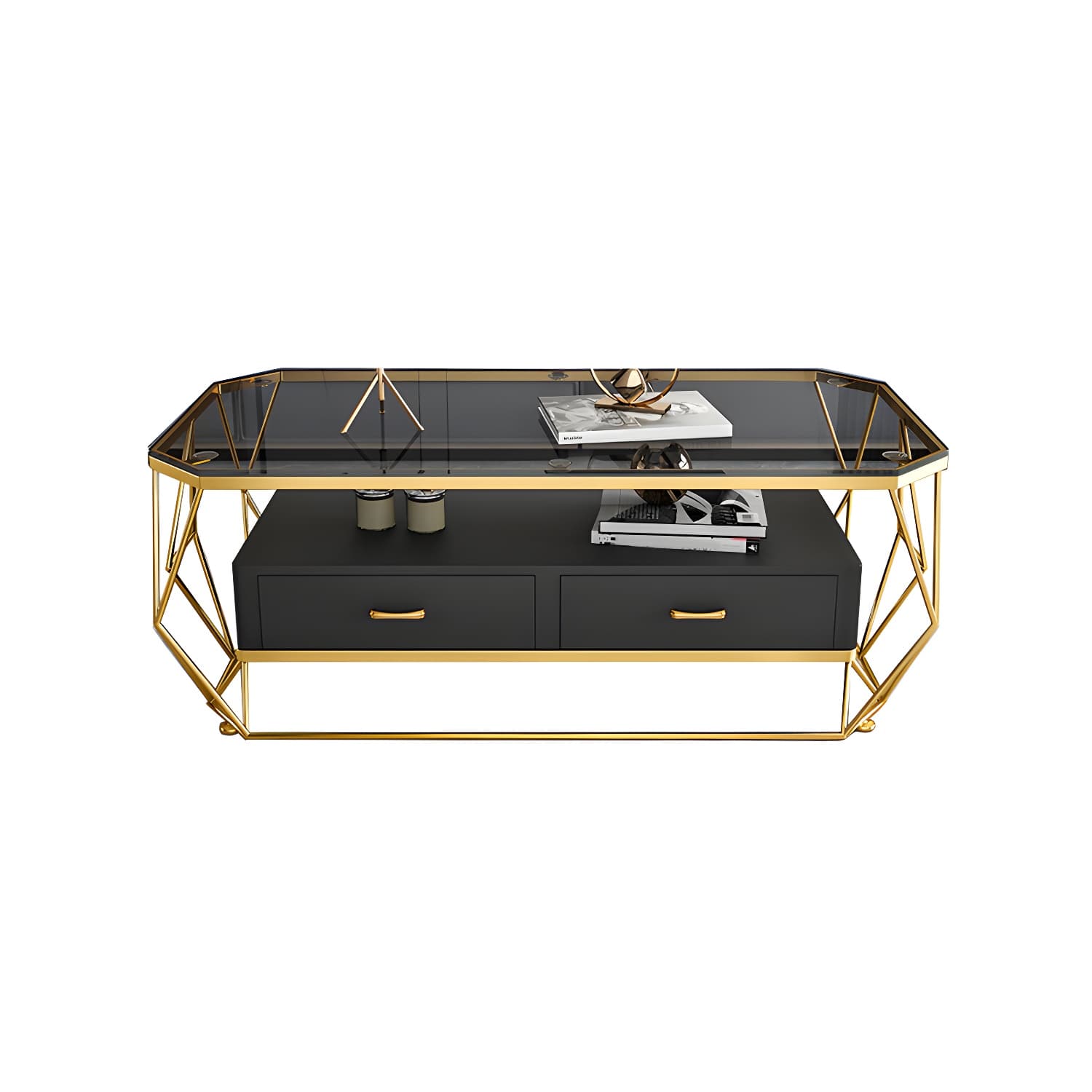 Glam Golden Frame Coffee Table with Storage Drawers Cocktail Table - image 12