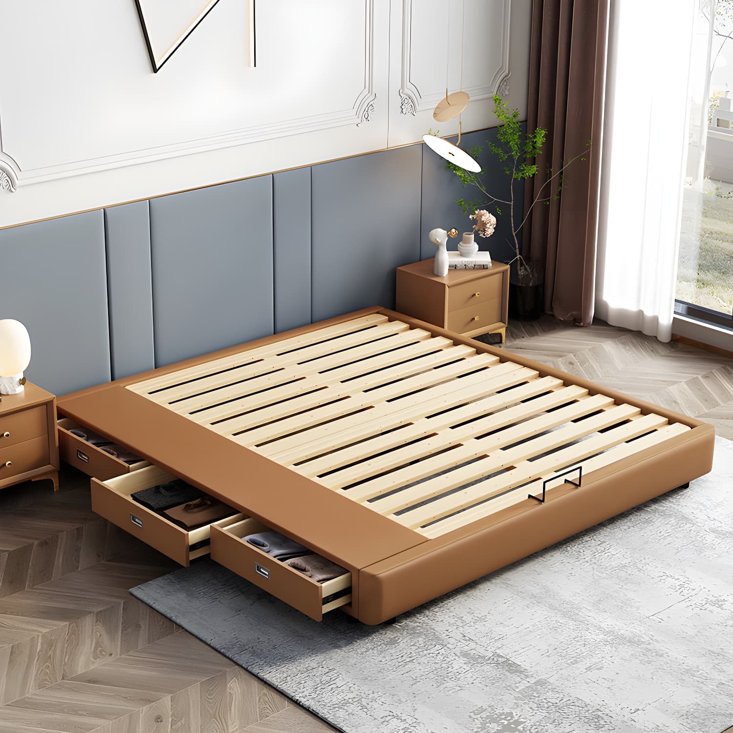 84.65 inch Wide Mid-century Bed Frame Solid Wood Platform Bed Frame - image 3