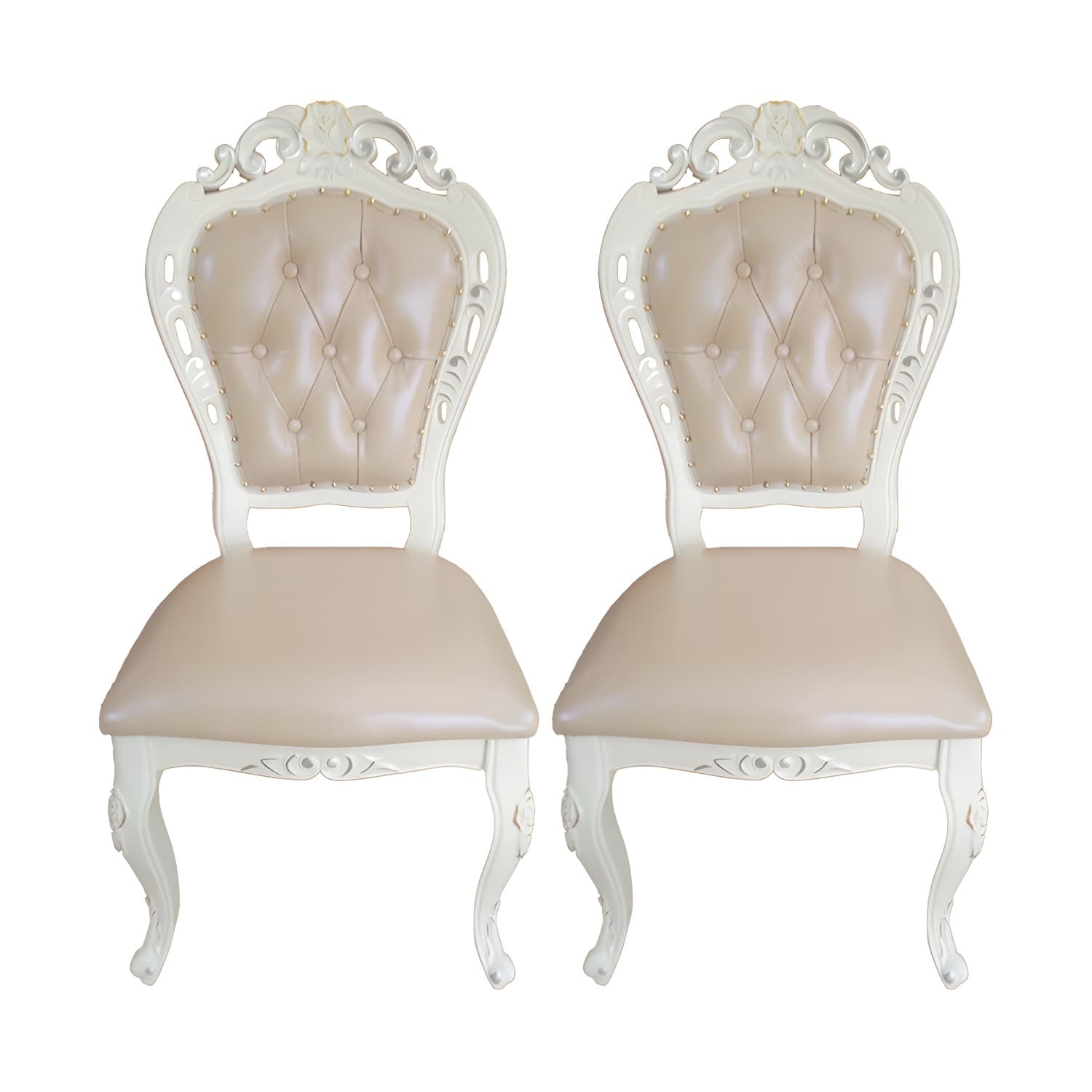 Victorian Rubberwood King Louis Back Chair Matte Finish Leather Dining Chair (Set of 2) - image 9