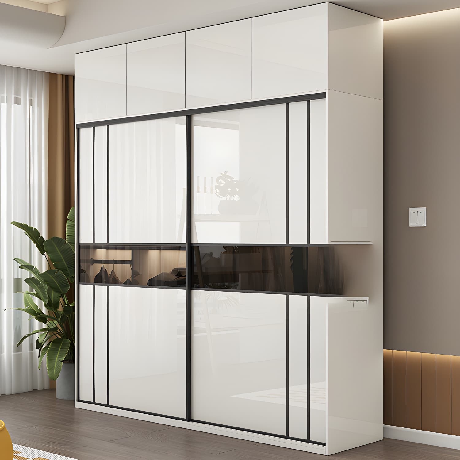 White Colour Wooden Wardrobe Cloth Rod Included Wardrobe Closet with Shelves