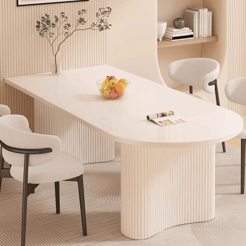 Art Deco Dining Table with Ivory Stone Top, Standard Height, Scratch-shielded, Fixed Table Mechanism - image 4