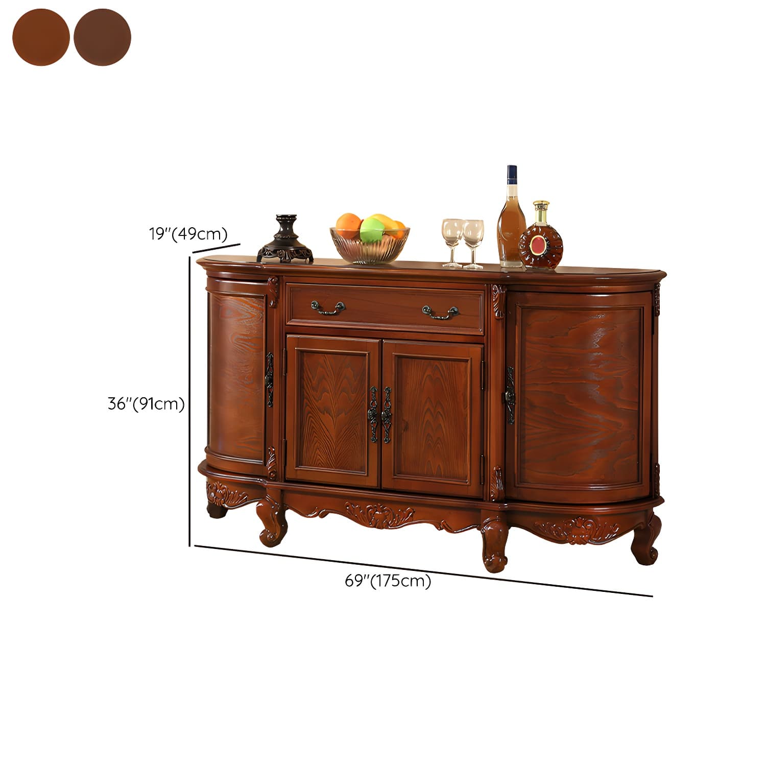 Traditional Style Wood Sideboard Credenza with 4 Cabinets and Drawers and 3 Interior Shelves - image 14