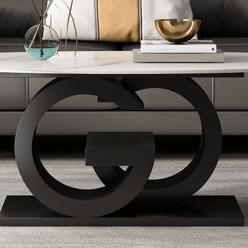 Contemporary Design Single Slate Oval Coffee Table with Abstract Base in Midnight Black/Gray/Chalk - image 10