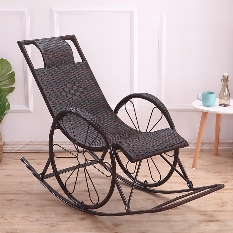 Ergonomic Wicker Front Porch Rocking Chairs with Rear Back, Stationary