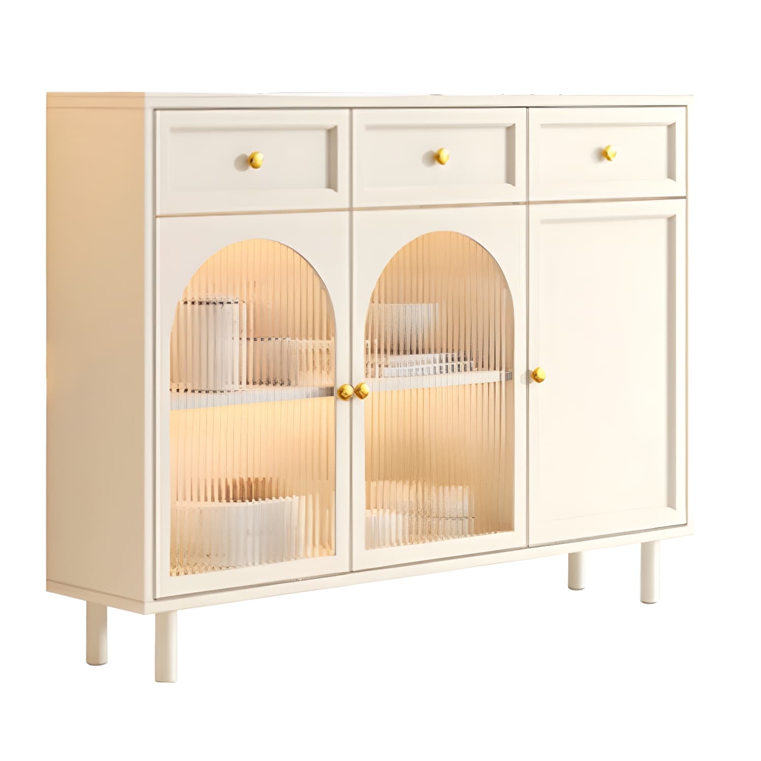 Scandinavian Wood Sideboard with Stone Countertop and Glass Doors - image 12