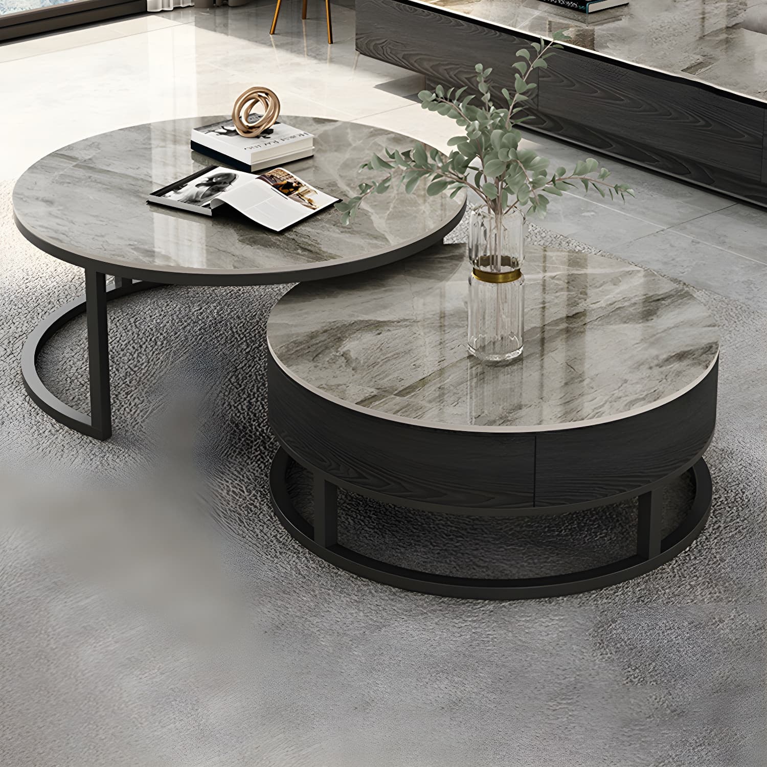 Slate Coffee Table Slate Nesting Coffee Table Set with Storage Drawer - image 6