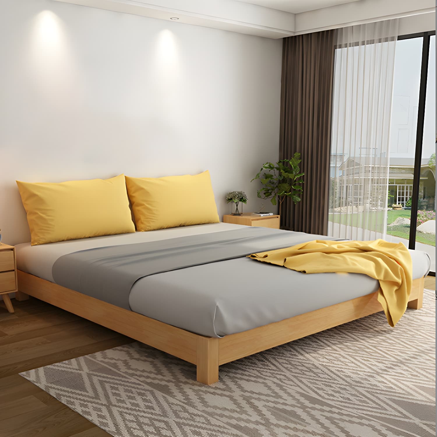 Scandinavian Solid Wood Platform Bed 9.8" H Bed Frame with Mattress - image 6