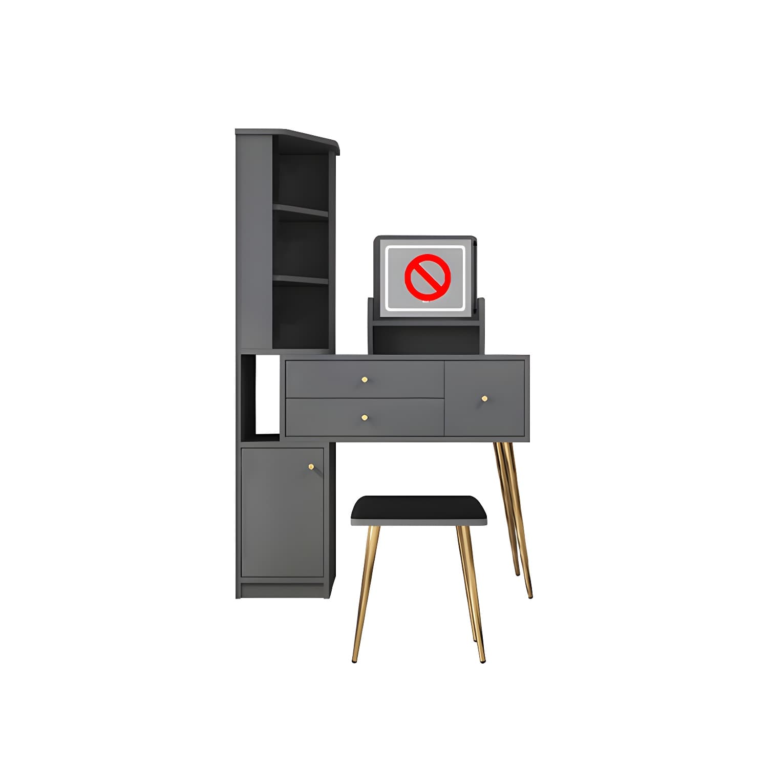 Glam Style Wood-based Material White/grey Dressing Table with Drawers and Storage Shelves - image 6