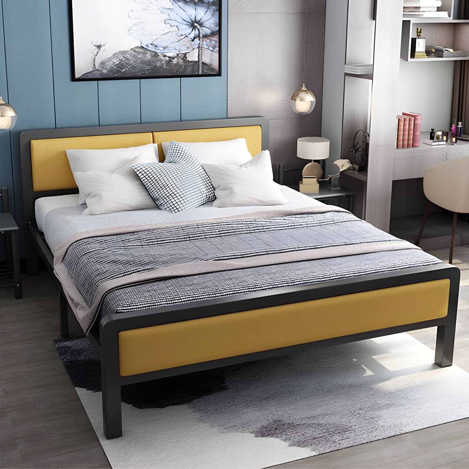 Contemporary Metal Standard Bed, Panel Rectangular Headboard Bed - image 6