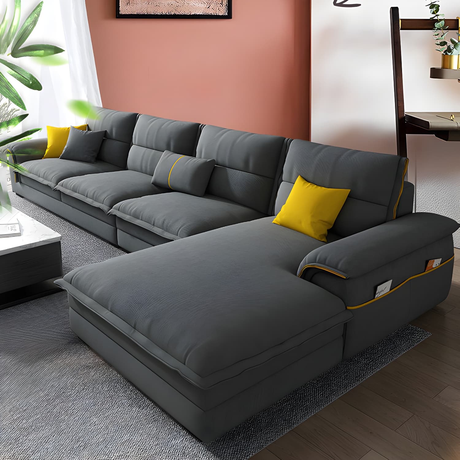 Modern Gray Cotton and Linen Sectional Sofa with Wood Frame and Storage Included - image 3