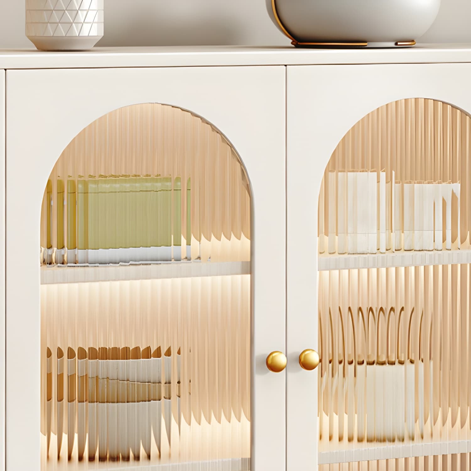 Glam White Wood Sideboard Credenza with Glass Doors and Adjustable Shelves - image 6