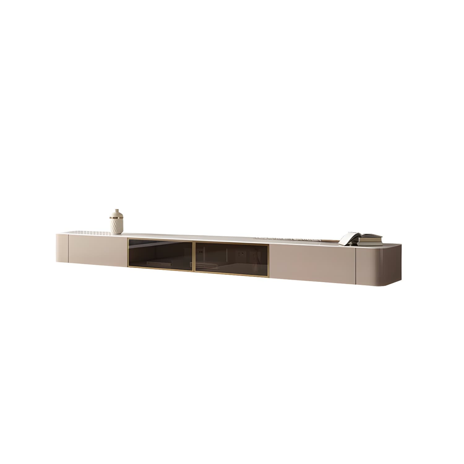 Brown Modern TV Stand with Floating Mount Design, Drawers, and Cable Management - image 5
