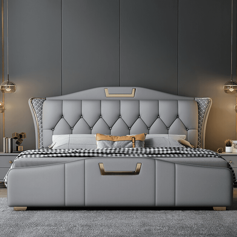 Grey Solid Color Storage Included Wingback Bed for Bedroom