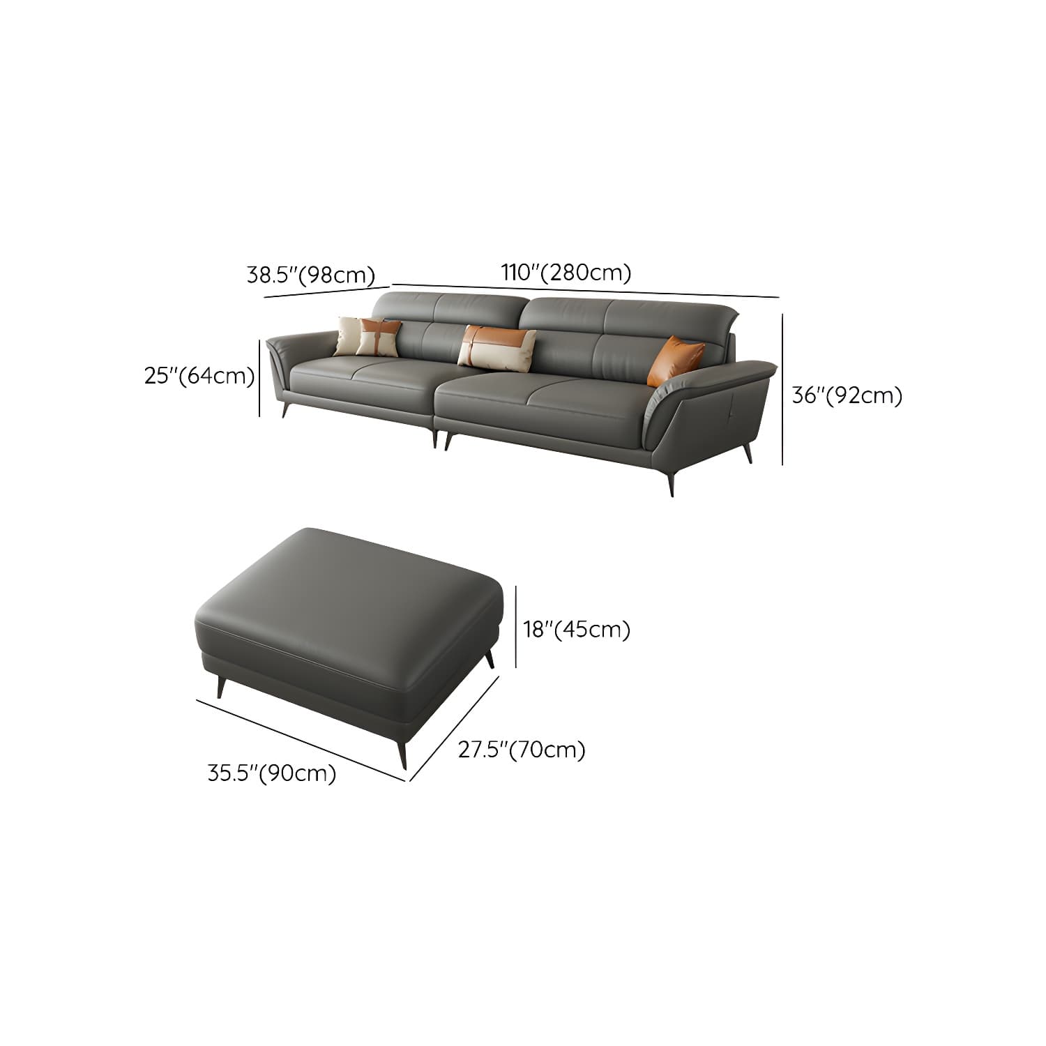 Modern Gray Leather Sectional Sofa with Flared Arms and Storage Not Included - image 11