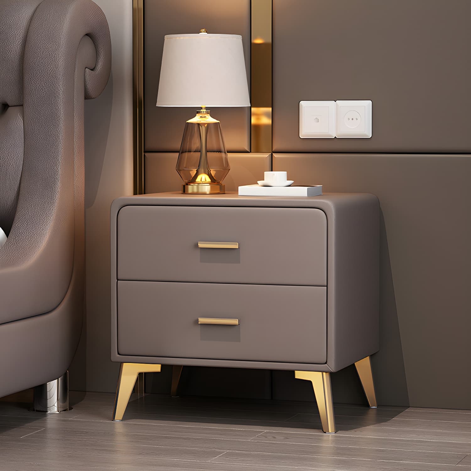 Faux Leather Modern Nightstand with Drawer Storage - Small Size, 2 Drawers - image 7