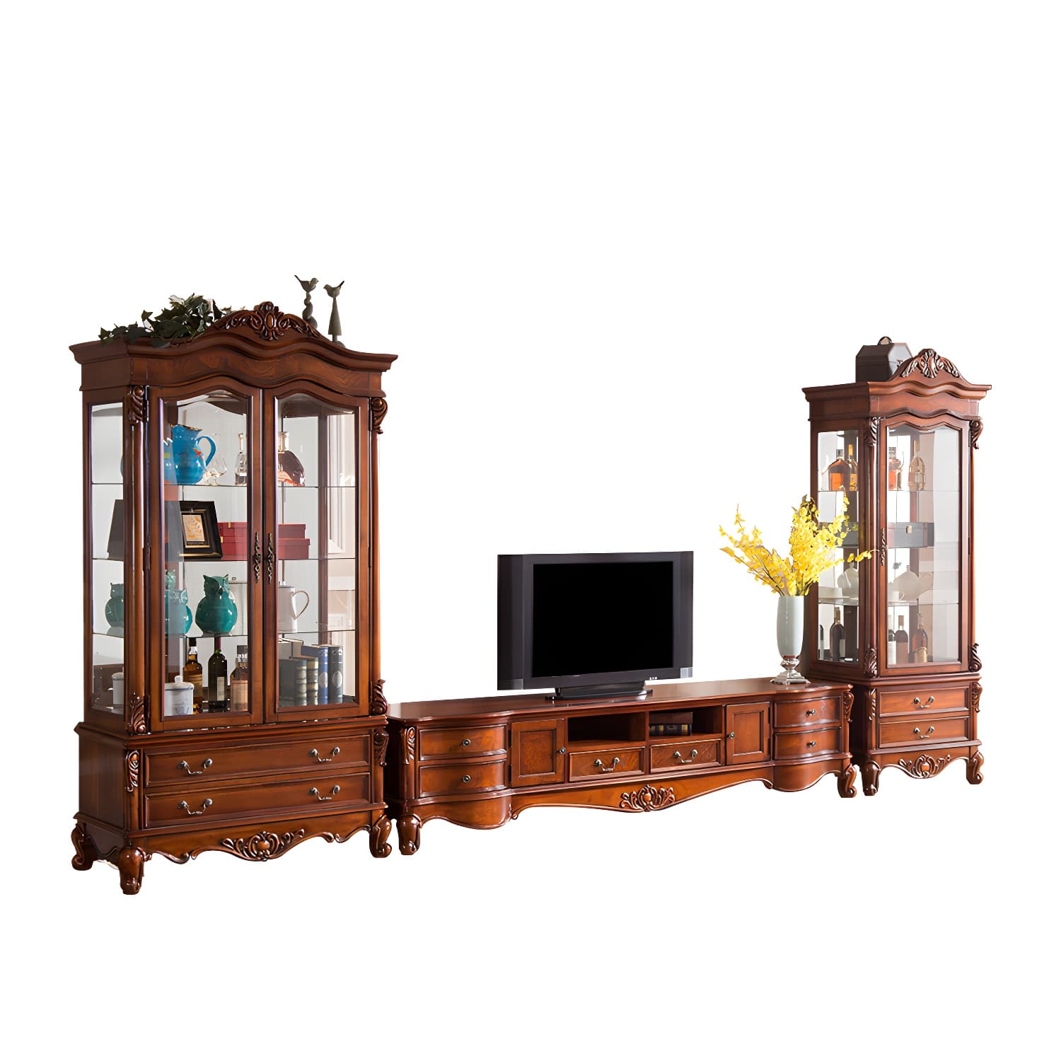 Solid Wood TV Console Traditional Enclosed TV Cabinet with Glide Drawers - image 5