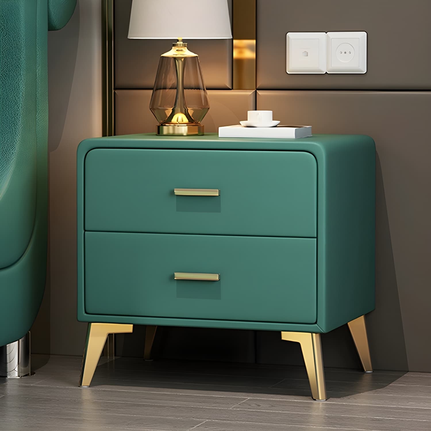 Faux Leather Modern Nightstand with Drawer Storage - Small Size, 2 Drawers - image 16