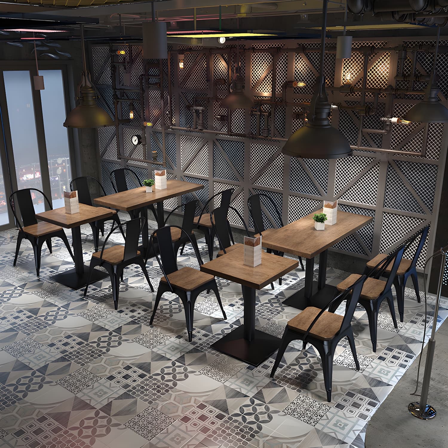 Metal Industrial Pedestal Dining Table Wood Top Table for Kitchen and Dining Room