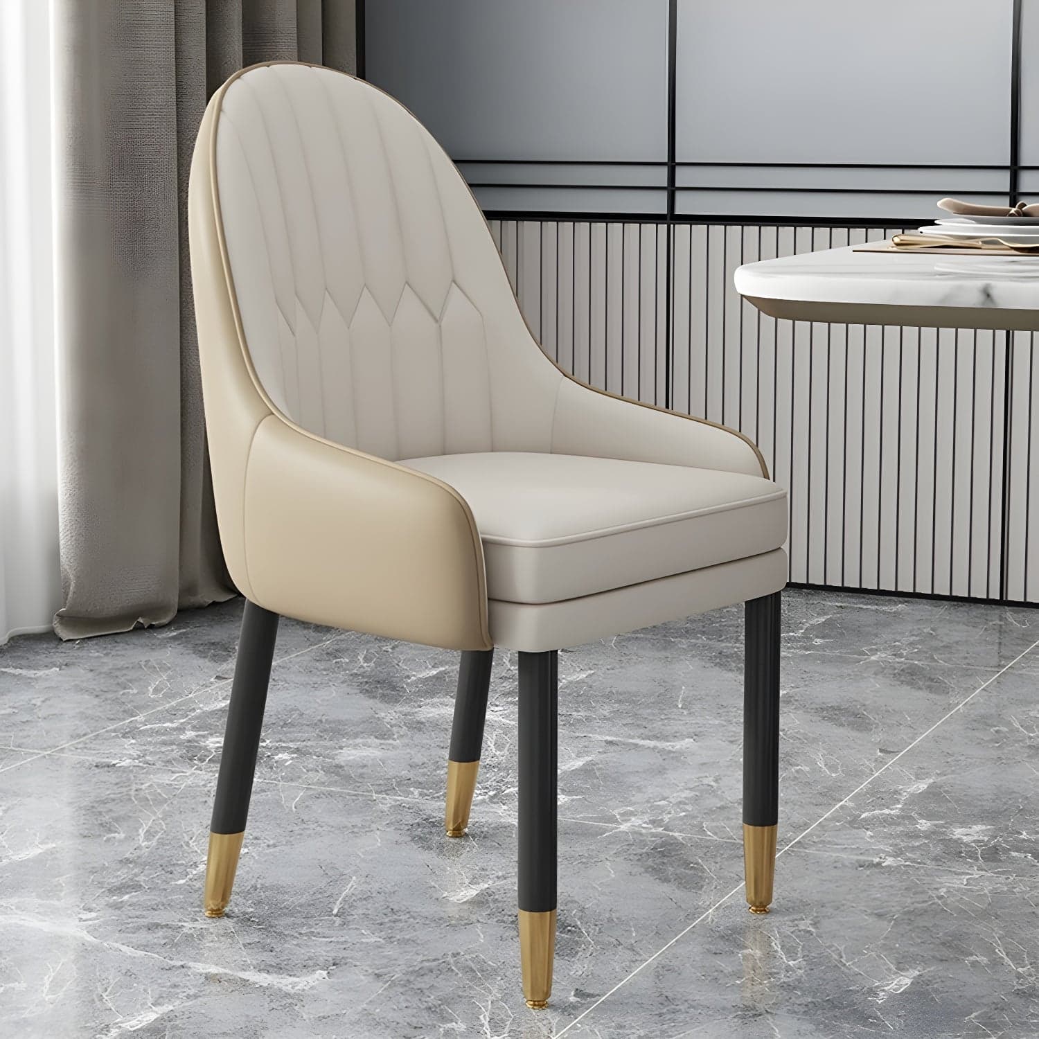 Elegant Glam Faux Leather Dining Chair with Solid Back for Kitchen & Dining - image 5
