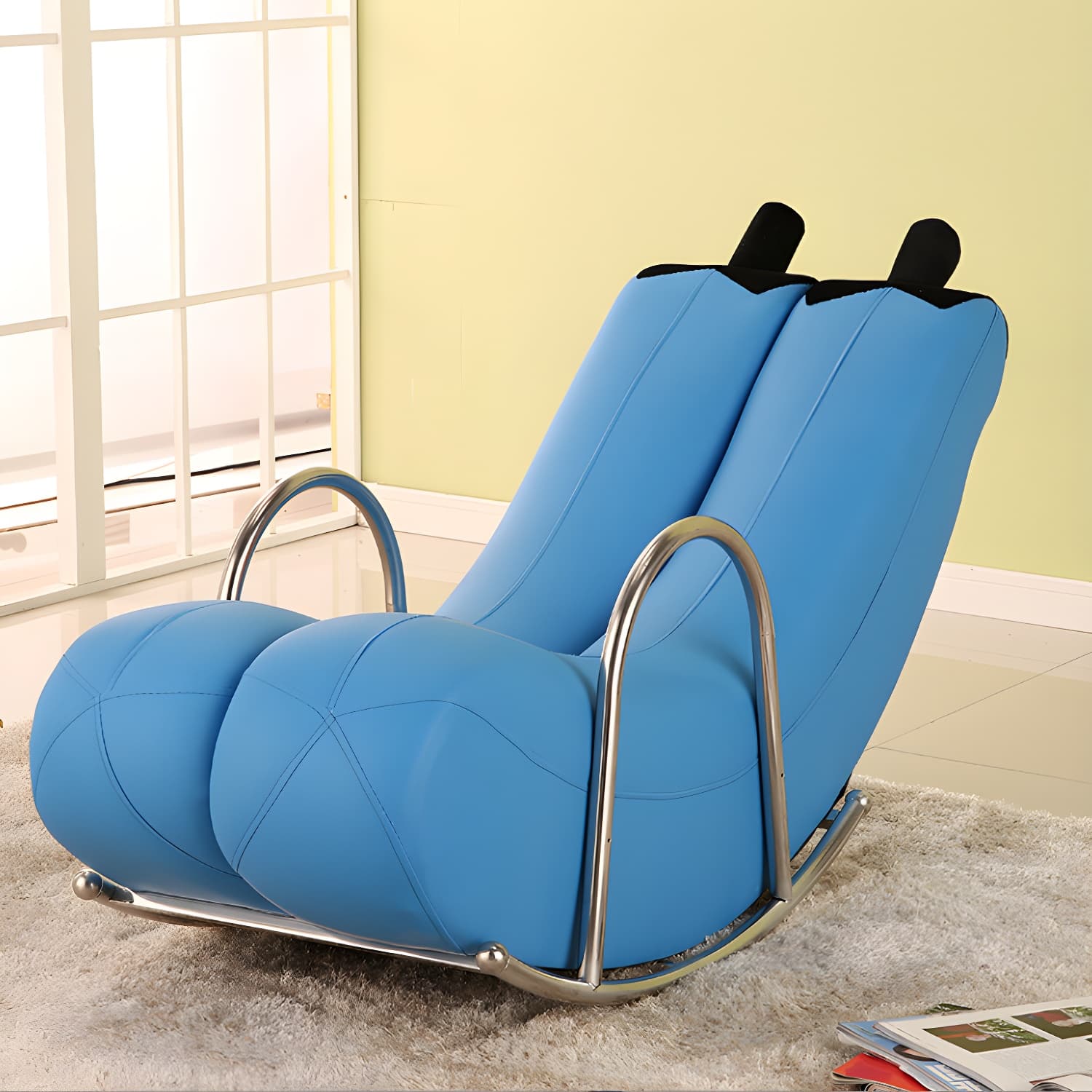 Stylish Silver Upholstered Rocking Chair with Track Arms - Modern Comfort