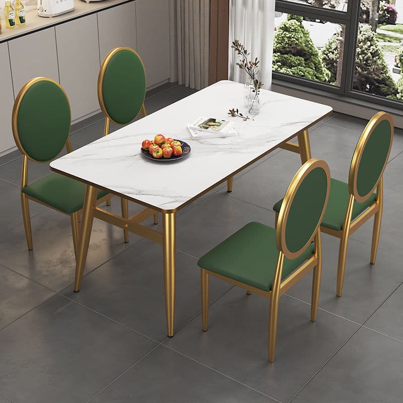 Luxurious White Rectangular/Circular/Square Reclaimed Wood Standard Height Fixed Dining Table with Golden 4 Legs for 2 People/4 People - image 3