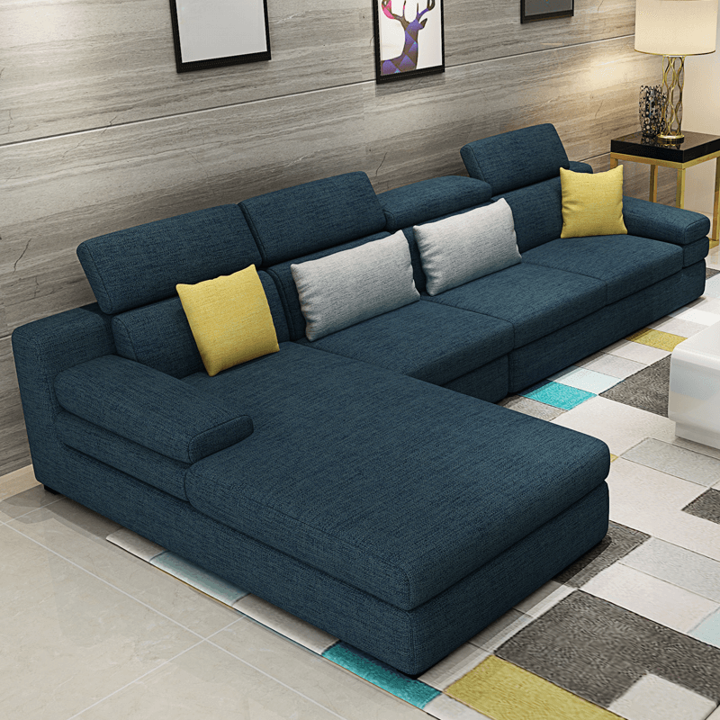 L-Shape Sofa Chaise with Left Hand Facing Orientation, Standard Foam Seat, Adjustable Headrest, and Concealed Support