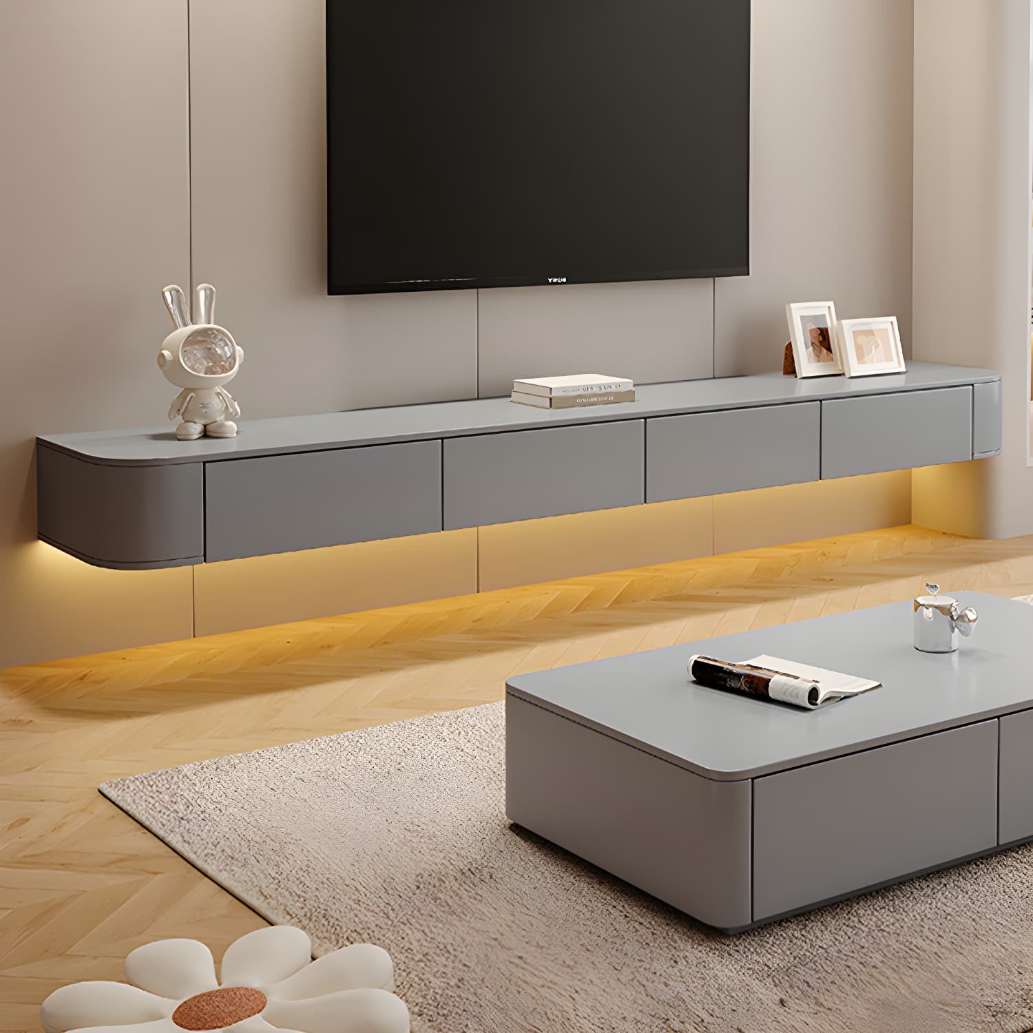 Modern Wall-Mounted Wood TV Console with Drawers and Cable Management - image 4