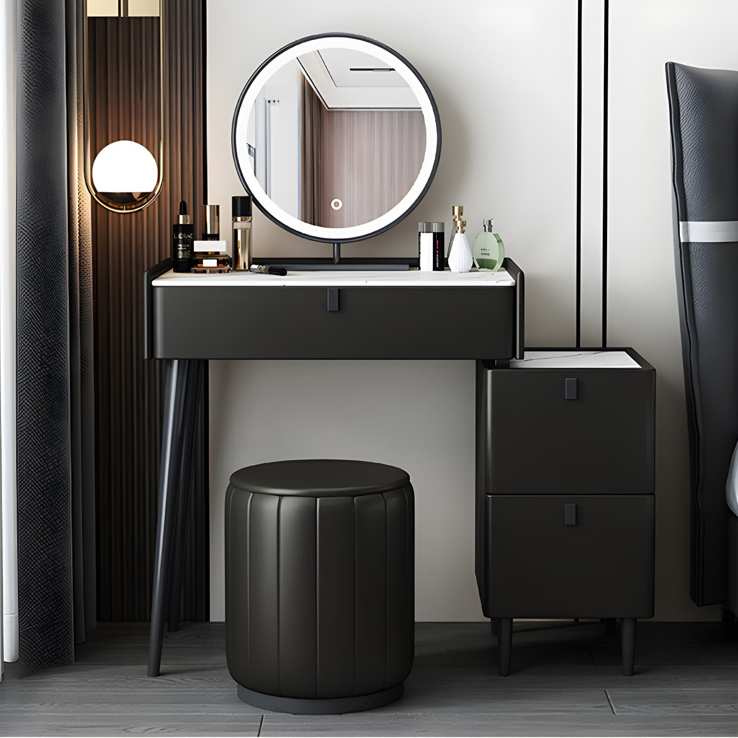 1/3 Drawers Vanity Set with Stool Modern Stone Top Dressing Table - image 7