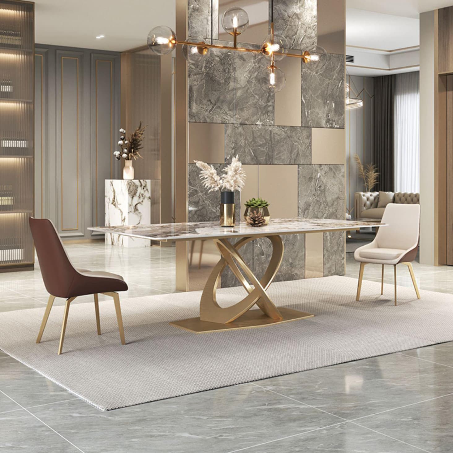 Glossy Beige Dining Table Set 1/2/5/7 Pcs Glam Dinette Set with Leather Chairs - image 11