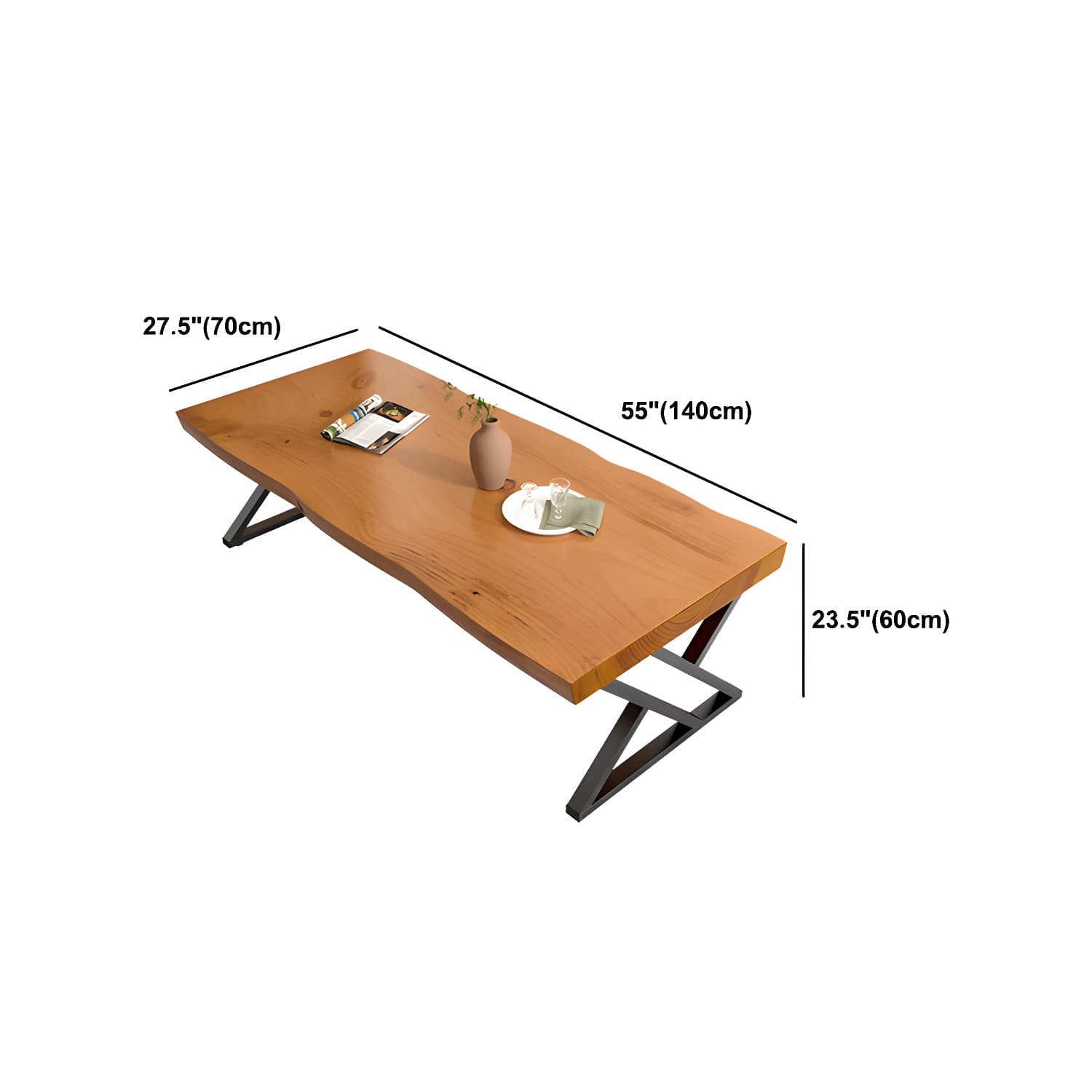 Scandinavian Rectangle Solid Wood Coffee Table Metal Sled Cocktail Table - image 13