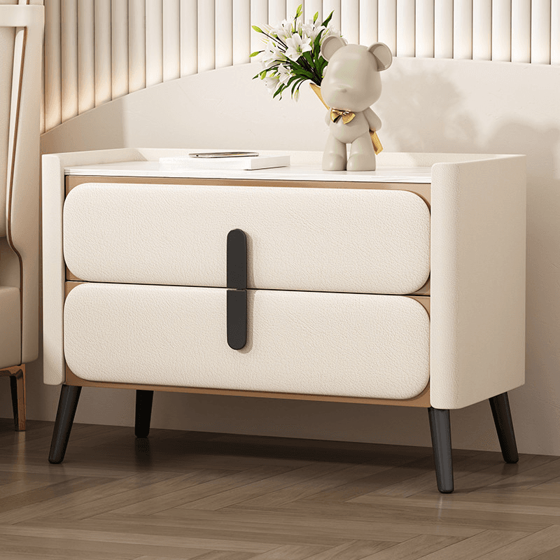 Simplistic Nightstand With Drawer Storage, 2 Drawers, Sintered Stone Countertop, and Leg - image 5