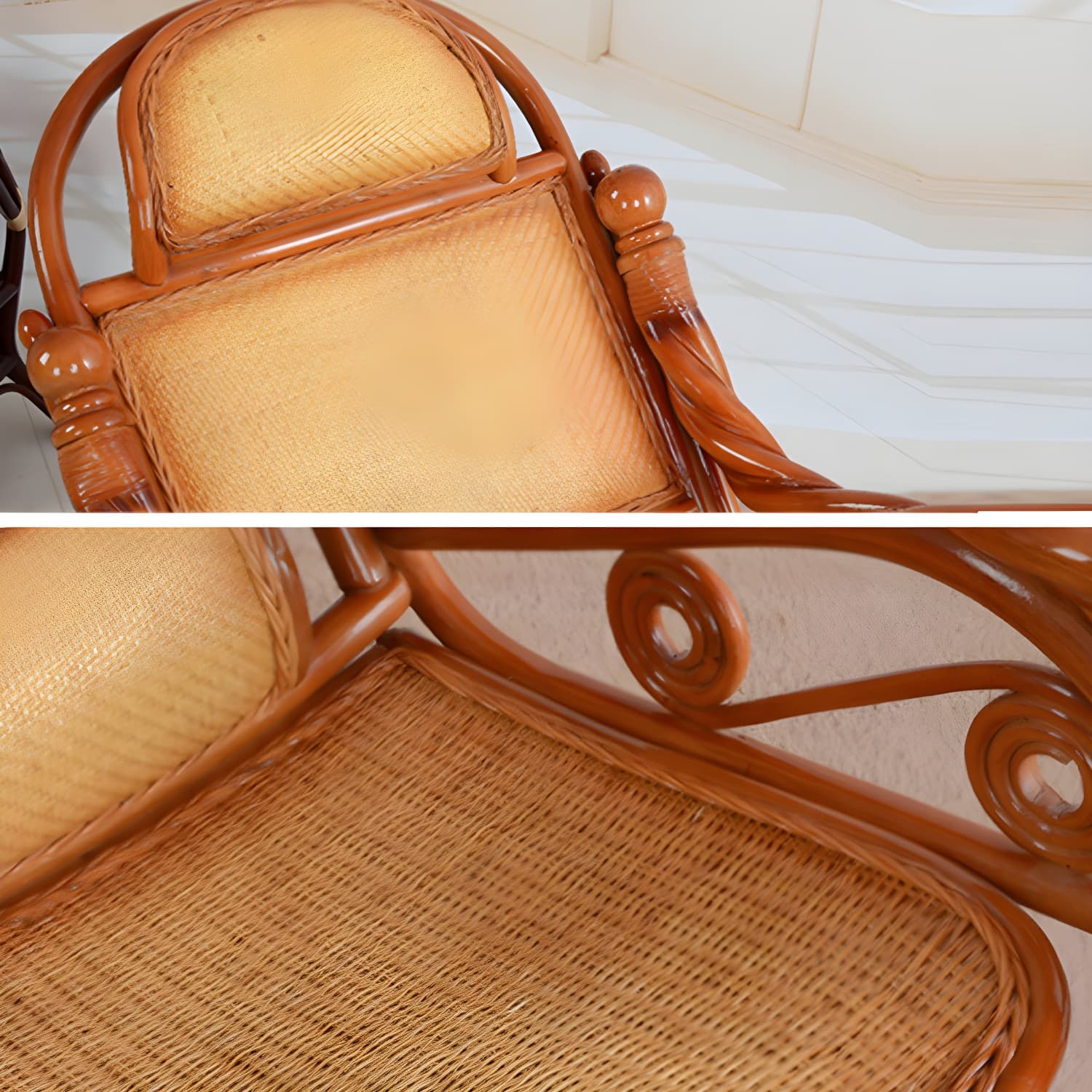 Traditional Rocking Chair Wicker Spindle Backrest Solid Color Indoor Rocking Chair - image 12