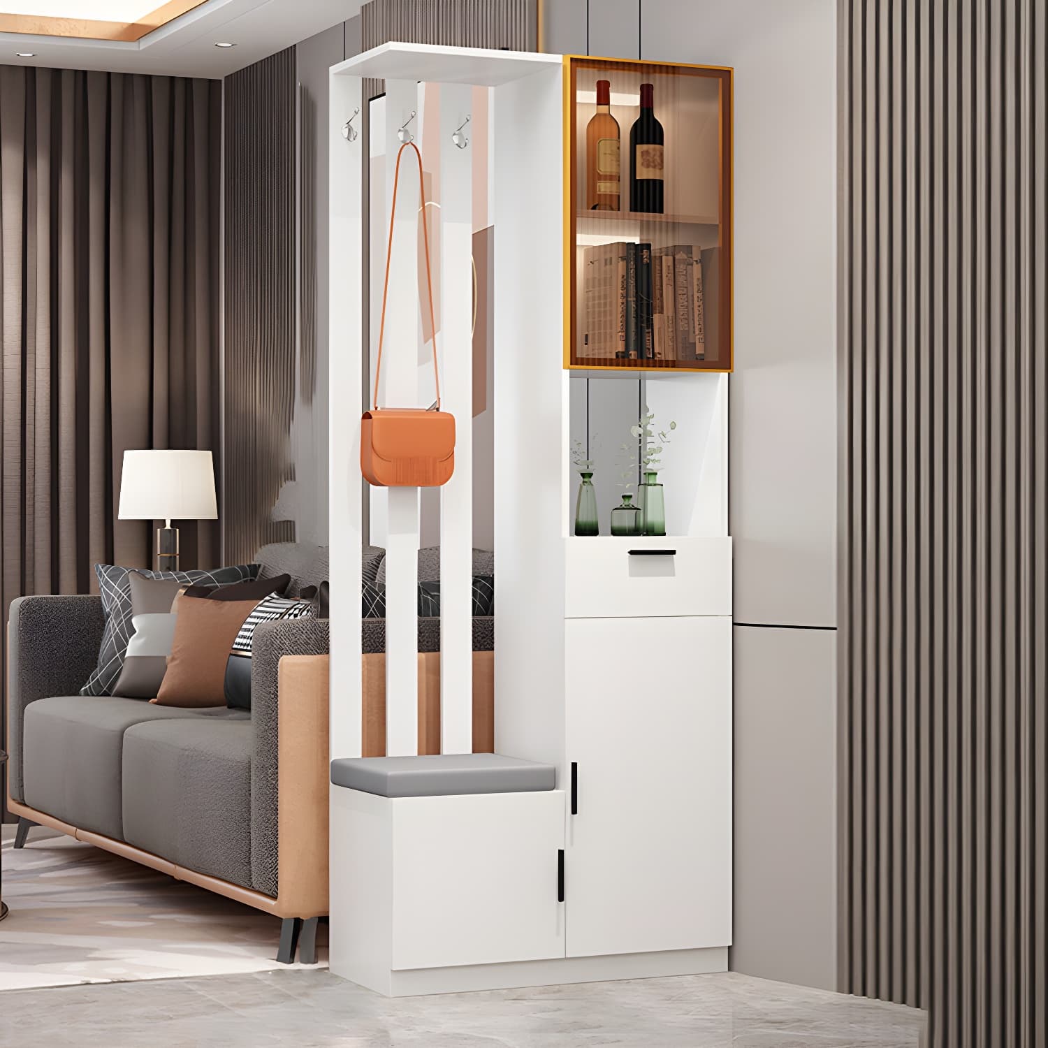 Contemporary 3-door Wooden 11.81" Wide Accent Cabinet with Drawer