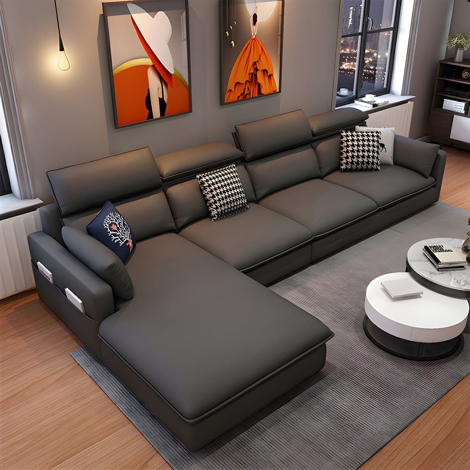 Modern Wood Frame L-Shape Sectional Sofa Chaise with Tech Cloth Upholstery - image 5